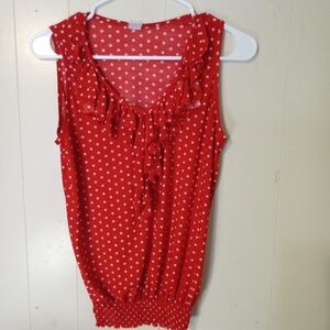 Elegant Red Polka Dot Ruffle Blouse